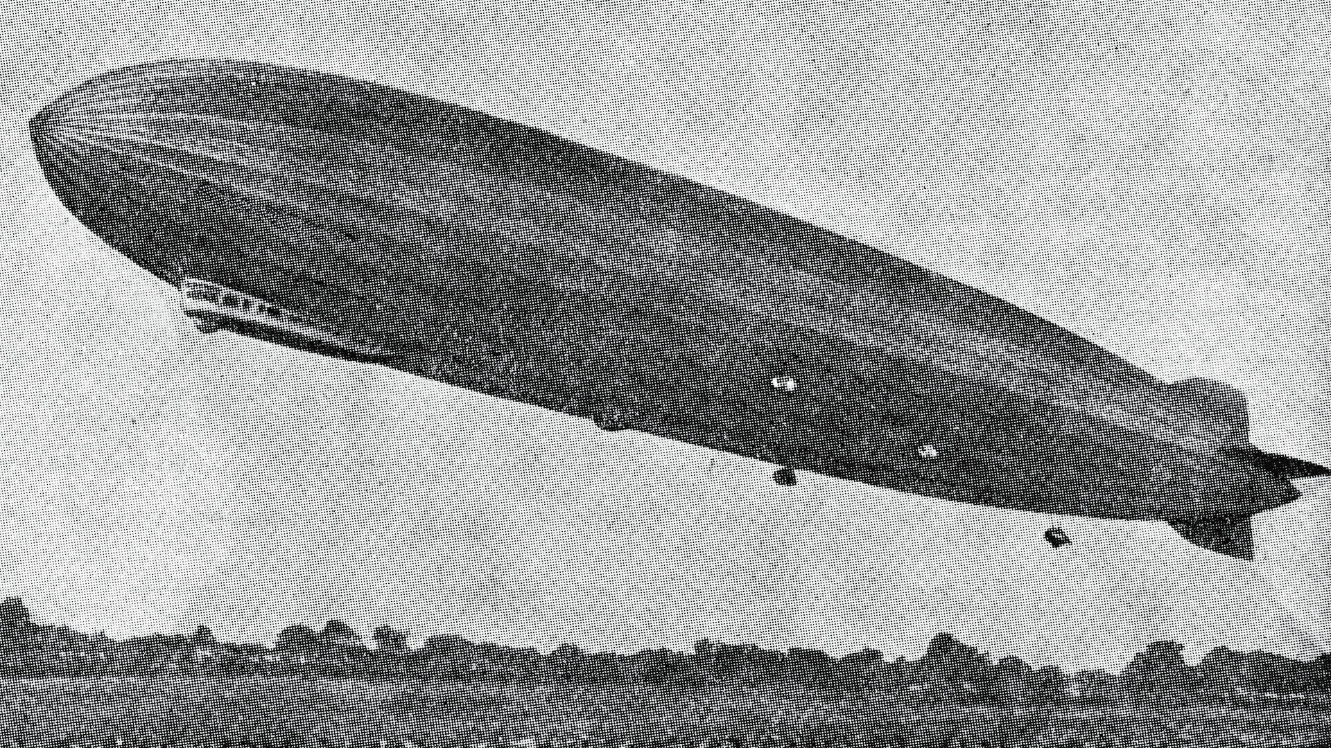 Airship in black and white