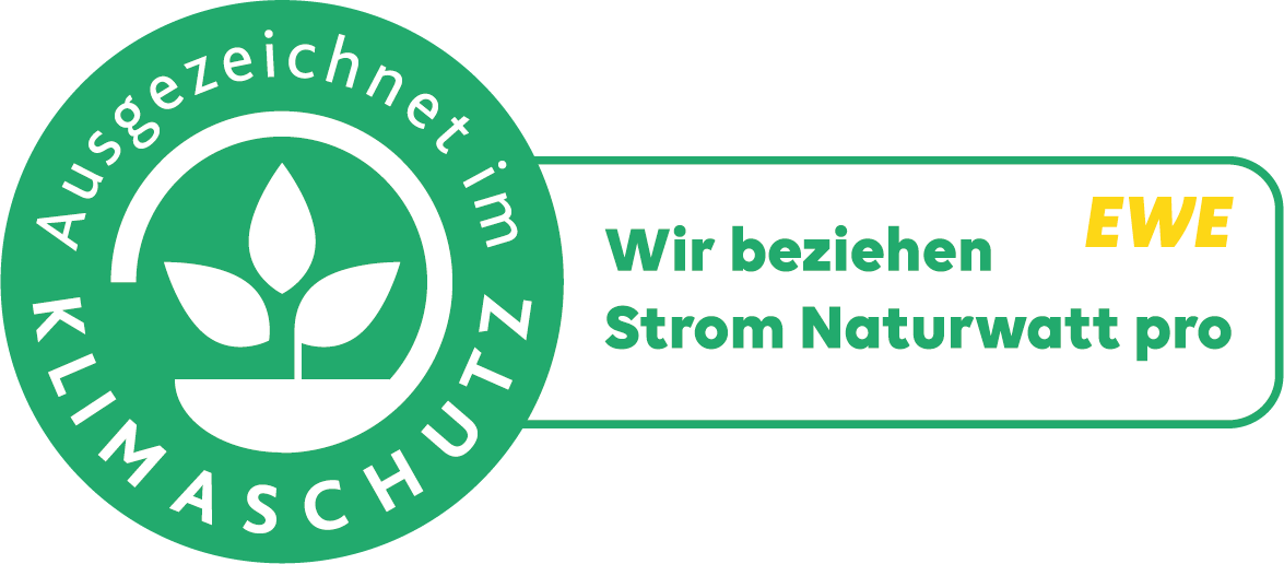 EWE Logo - Wir beziehen Strom Naturwatt pro