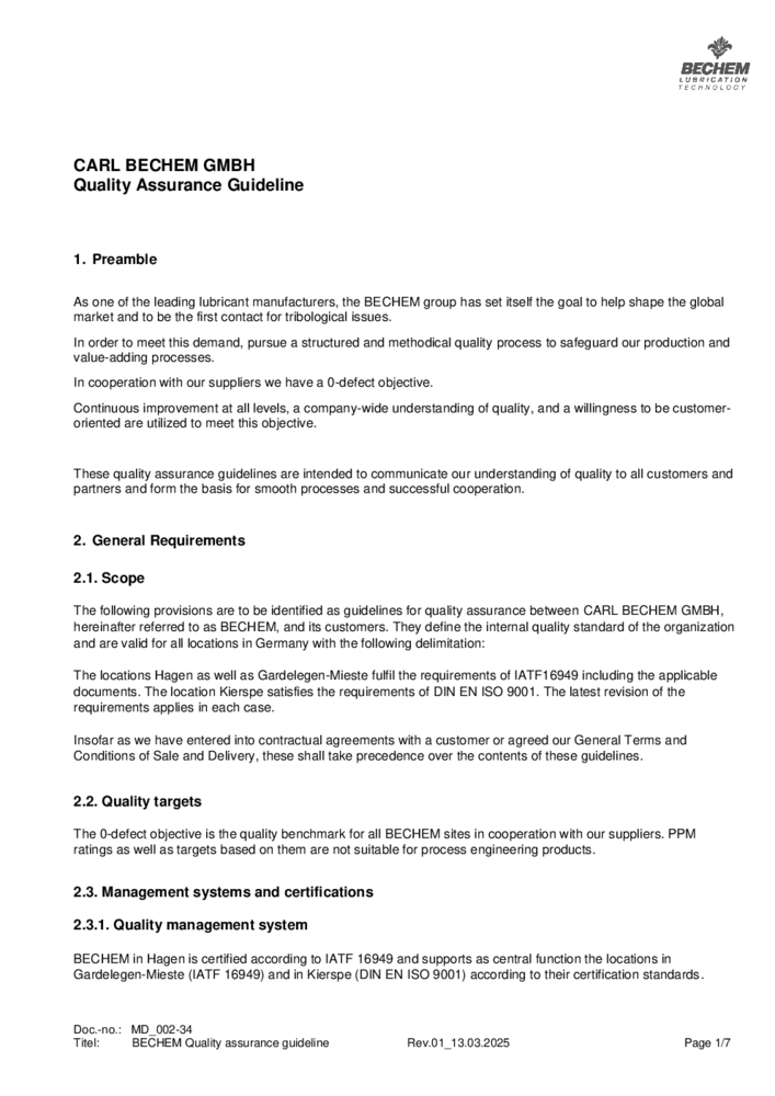 Quality Assurance Guideline