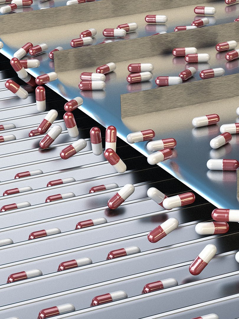 Pilules sur un tapis roulant