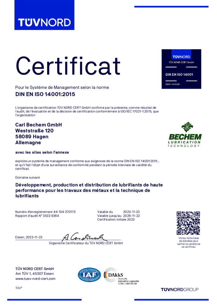 DIN EN ISO 14001:2015 Certificat