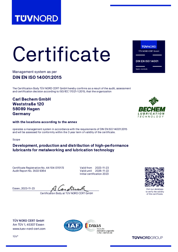 DIN EN ISO 14001:2015 Certificate 