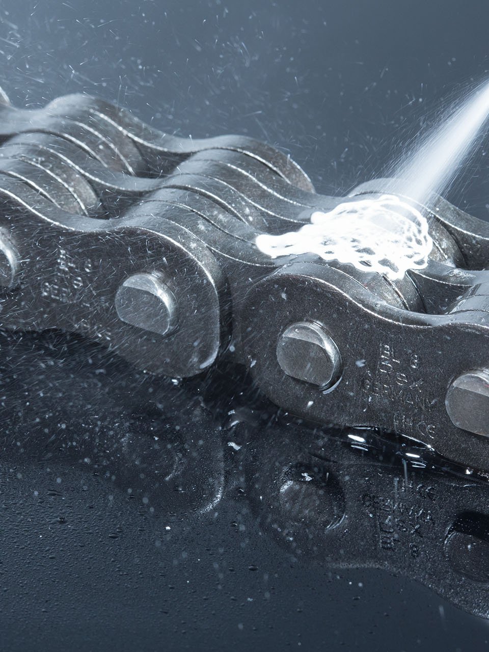 Chain oil is applied to chains