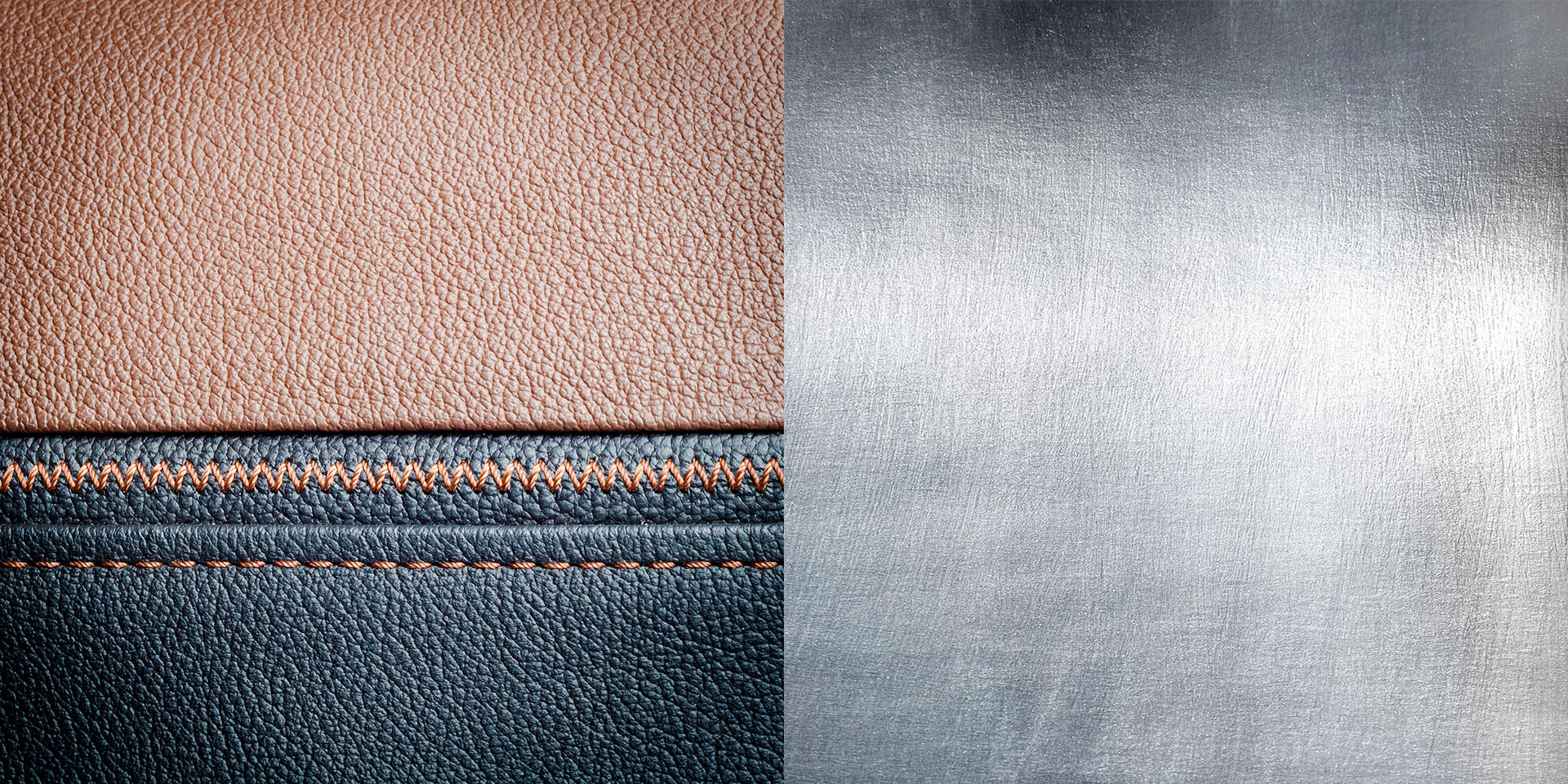 Leather with stitching and brushed steel